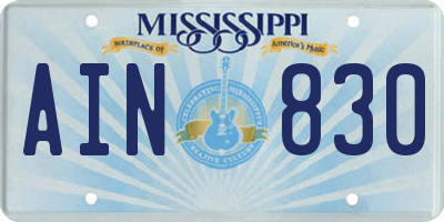 MS license plate AIN830