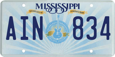 MS license plate AIN834
