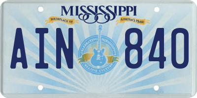 MS license plate AIN840