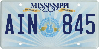 MS license plate AIN845