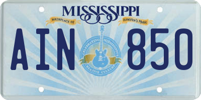 MS license plate AIN850