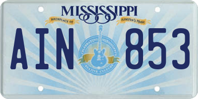 MS license plate AIN853