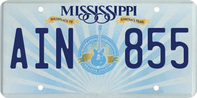 MS license plate AIN855