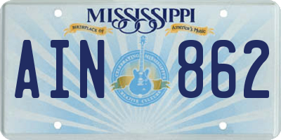 MS license plate AIN862