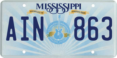 MS license plate AIN863