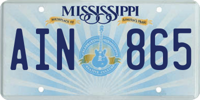 MS license plate AIN865