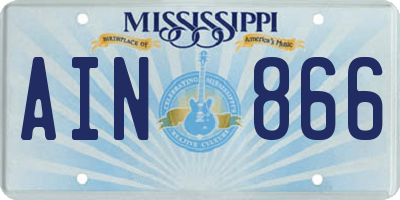 MS license plate AIN866