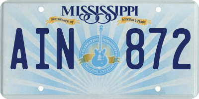 MS license plate AIN872