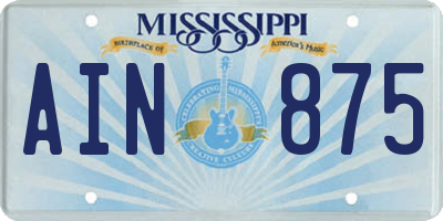 MS license plate AIN875