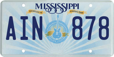 MS license plate AIN878