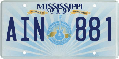 MS license plate AIN881
