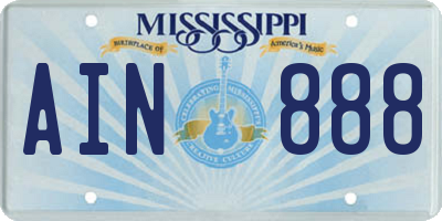 MS license plate AIN888