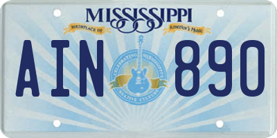 MS license plate AIN890