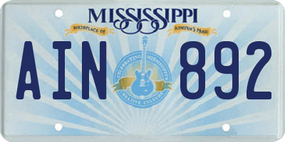 MS license plate AIN892