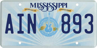 MS license plate AIN893