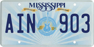 MS license plate AIN903