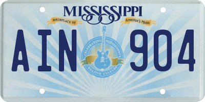 MS license plate AIN904