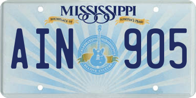 MS license plate AIN905