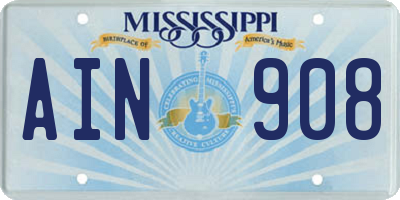 MS license plate AIN908