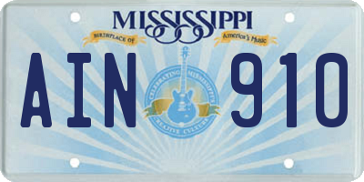 MS license plate AIN910