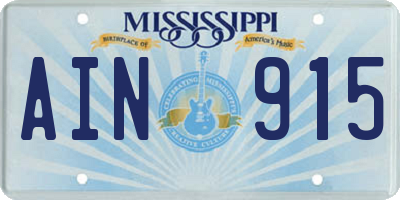 MS license plate AIN915