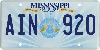 MS license plate AIN920
