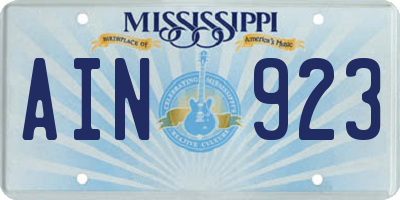 MS license plate AIN923