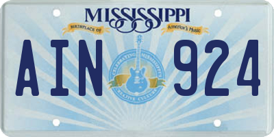MS license plate AIN924