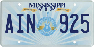 MS license plate AIN925