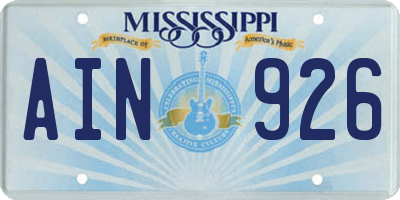 MS license plate AIN926