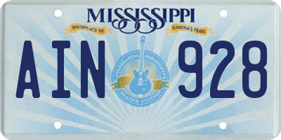 MS license plate AIN928