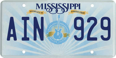 MS license plate AIN929
