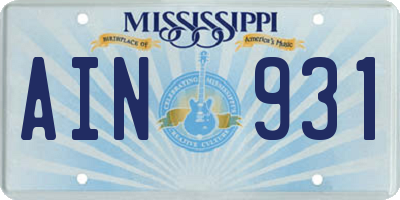 MS license plate AIN931