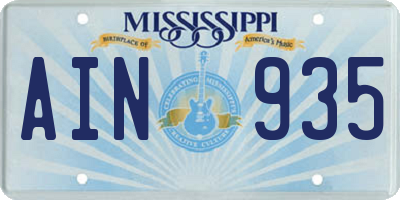 MS license plate AIN935