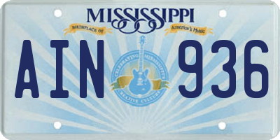 MS license plate AIN936