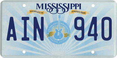 MS license plate AIN940