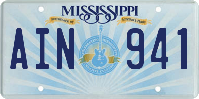 MS license plate AIN941