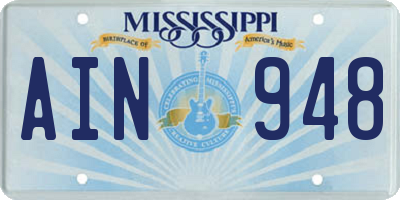 MS license plate AIN948