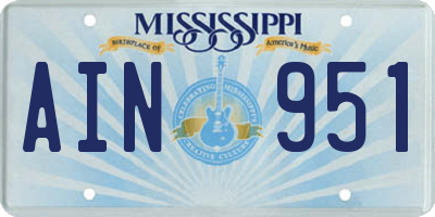 MS license plate AIN951