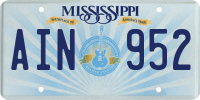 MS license plate AIN952