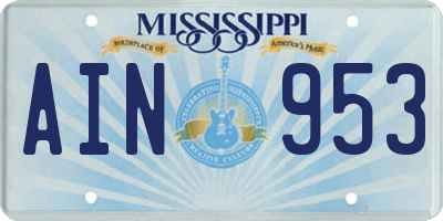 MS license plate AIN953