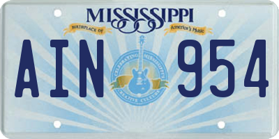 MS license plate AIN954