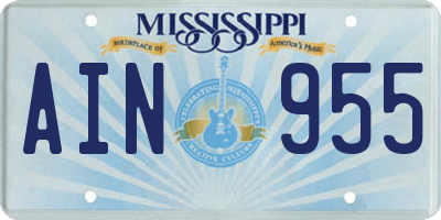 MS license plate AIN955