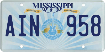 MS license plate AIN958