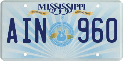 MS license plate AIN960
