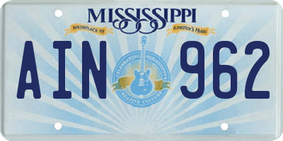 MS license plate AIN962