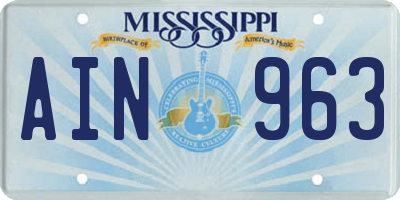 MS license plate AIN963