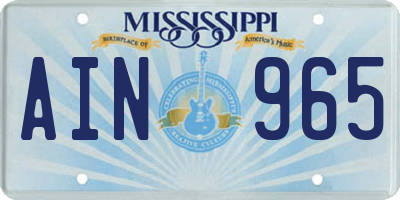 MS license plate AIN965