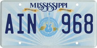 MS license plate AIN968