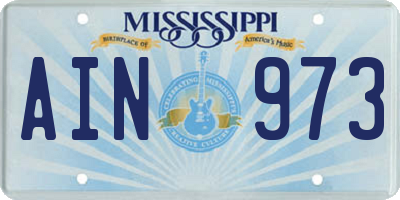 MS license plate AIN973